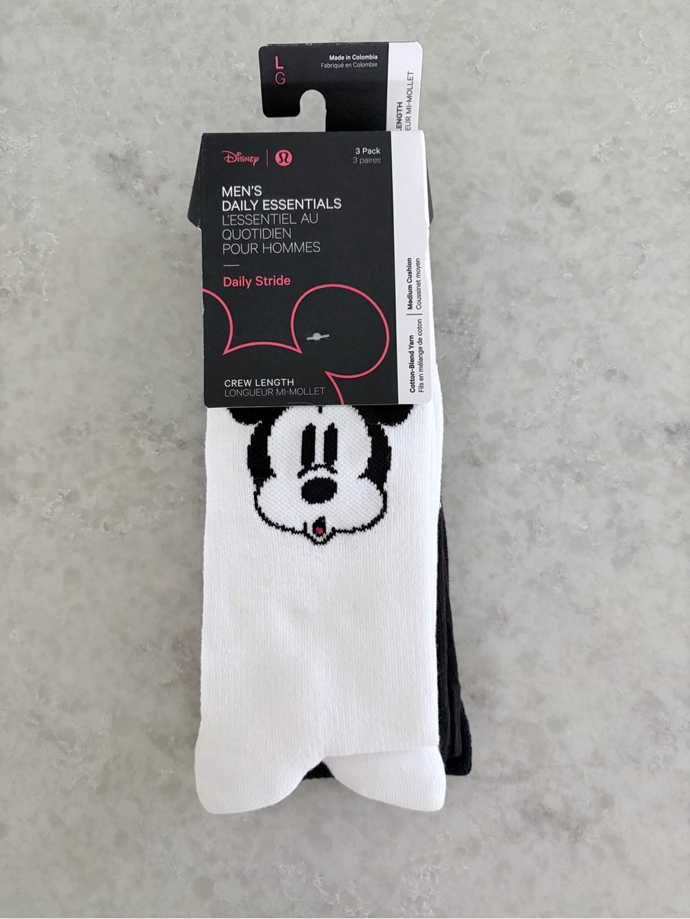 Disney x Lululemon Men’s Daily Stride Comfort Crew Socks 3-Pack - Size Large NWT